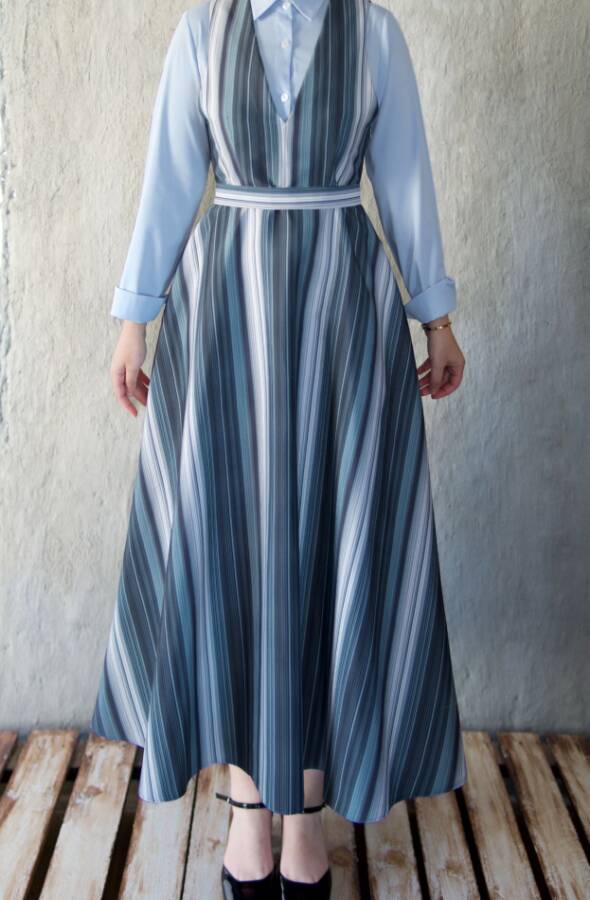 ZÜMRÜT ÇİZGİLİ ELBİSE ( gömlek dahil değildir ) - 5