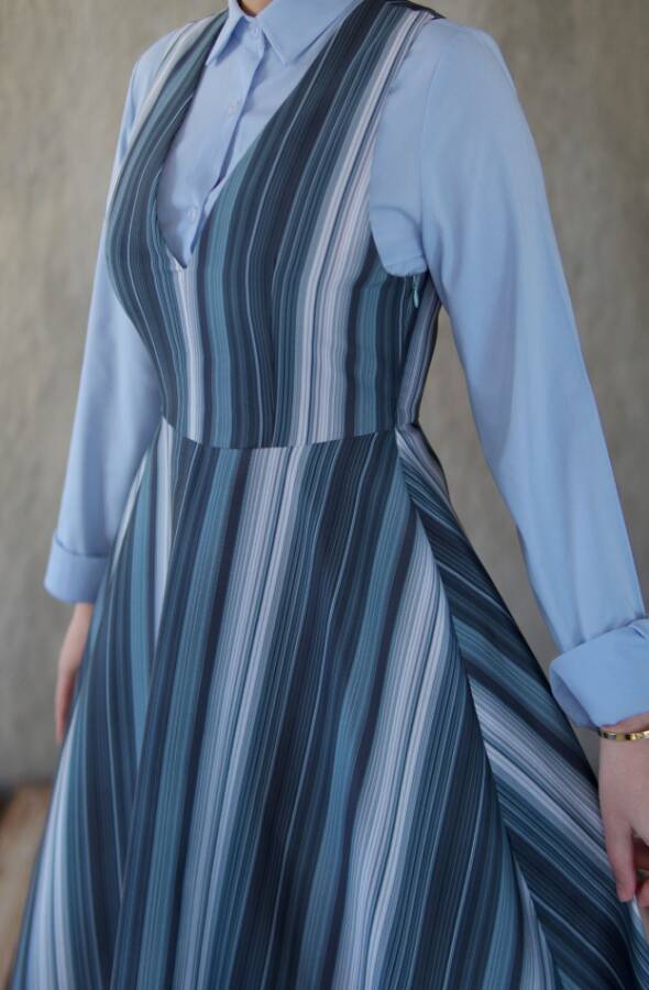 ZÜMRÜT ÇİZGİLİ ELBİSE ( gömlek dahil değildir ) - 6