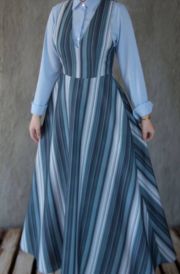 ZÜMRÜT ÇİZGİLİ ELBİSE ( gömlek dahil değildir ) - 7