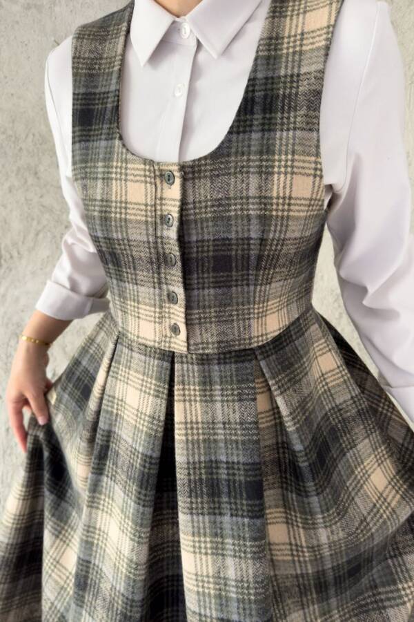 HAKİ EKOSE YÜN ELBİSE - 3