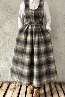 HAKİ EKOSE YÜN ELBİSE - 10