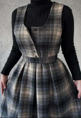 HAKİ EKOSE YÜN ELBİSE - 