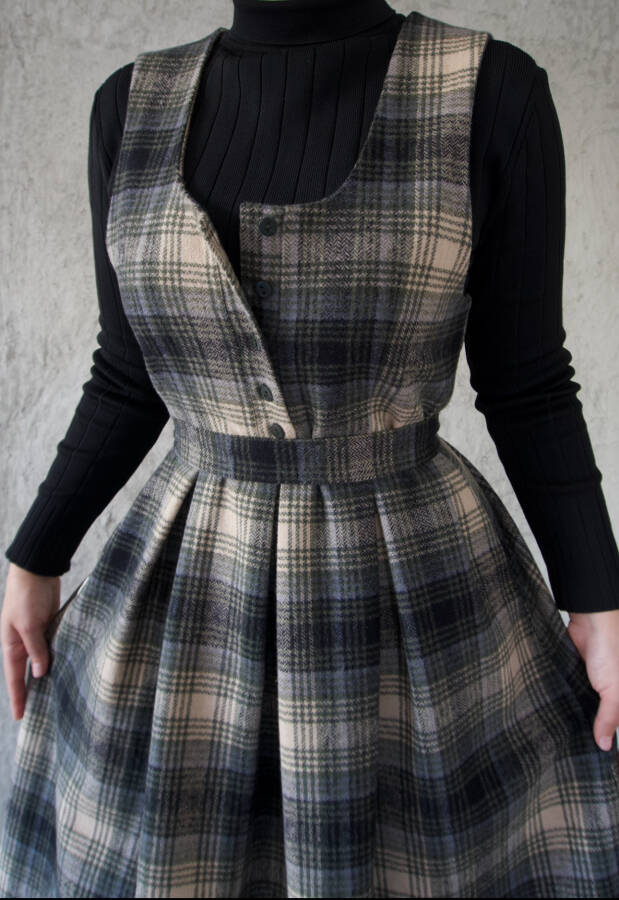 HAKİ EKOSE YÜN ELBİSE - 1