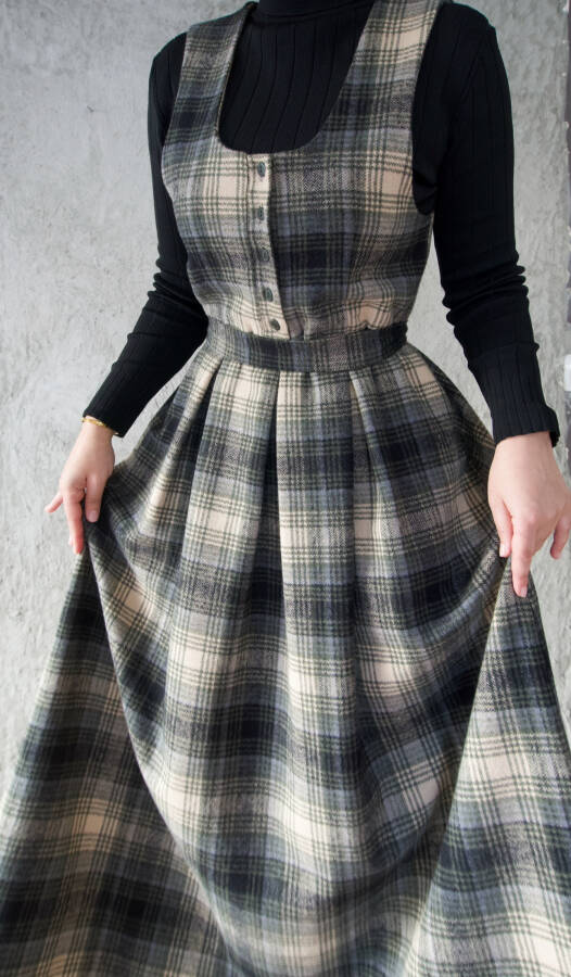 HAKİ EKOSE YÜN ELBİSE - 11