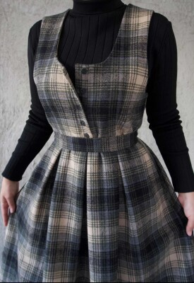 HAKİ EKOSE YÜN ELBİSE - 12