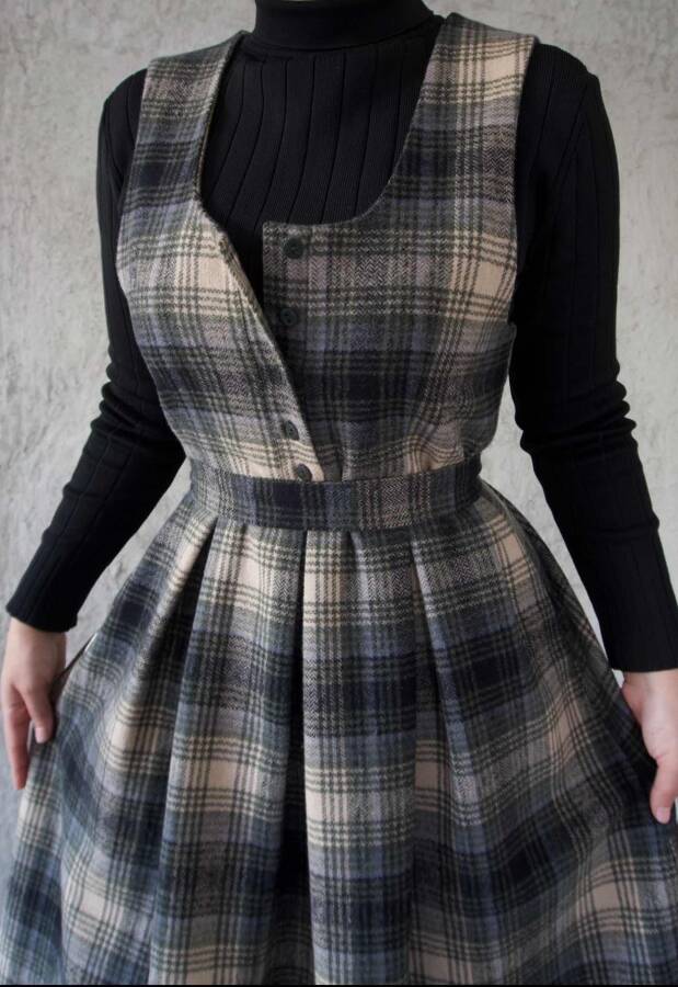 HAKİ EKOSE YÜN ELBİSE - 12