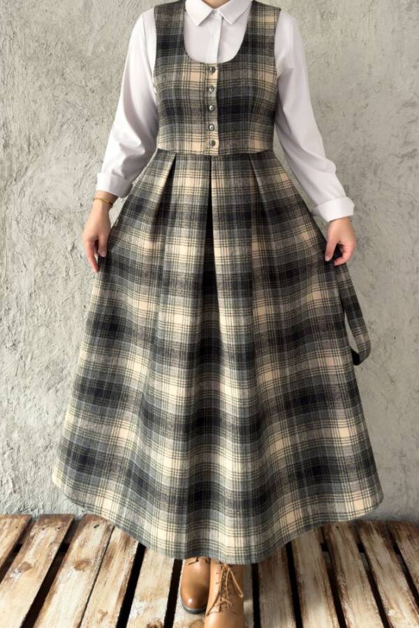 HAKİ EKOSE YÜN ELBİSE - 4