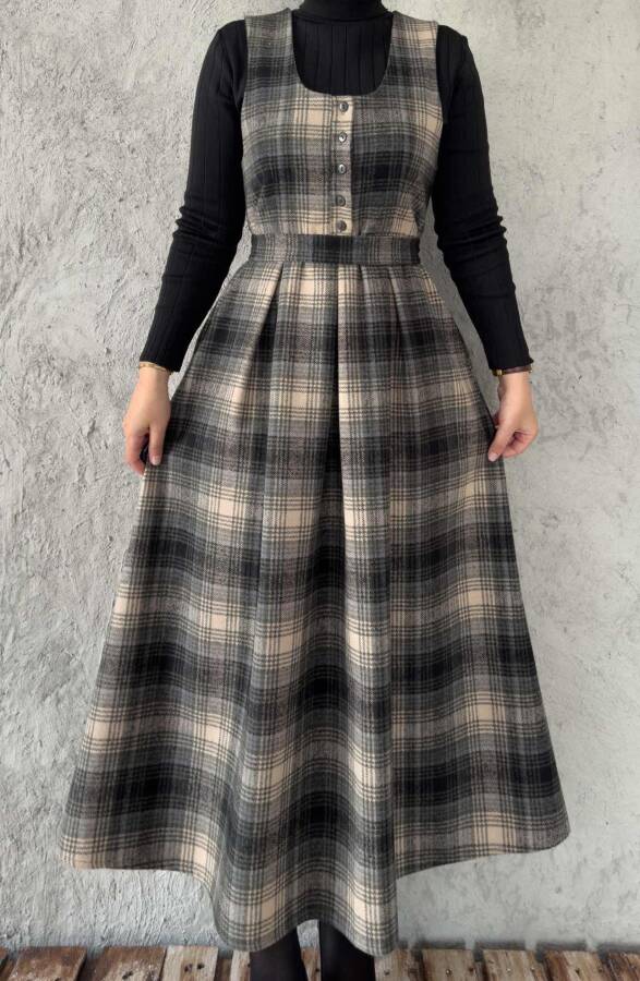 HAKİ EKOSE YÜN ELBİSE - 2